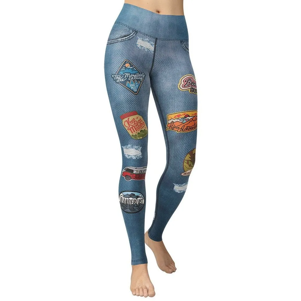 Denim Patch Print Yoga Leggings