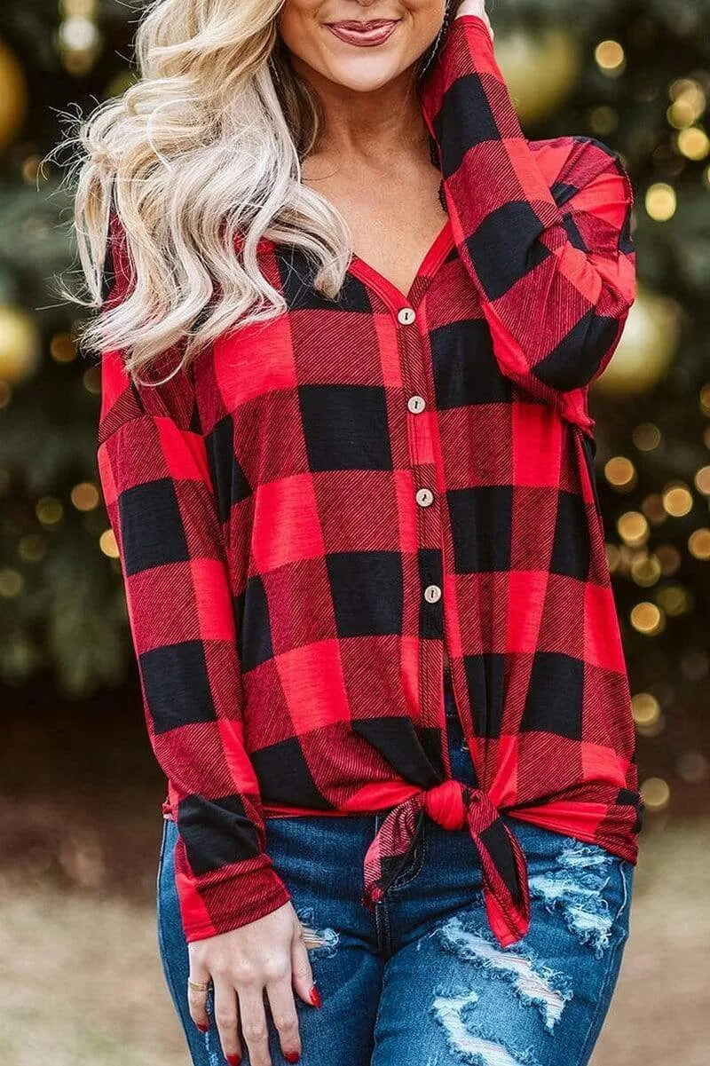 Dunnmall Casual Loose Plaid Printed Shirt