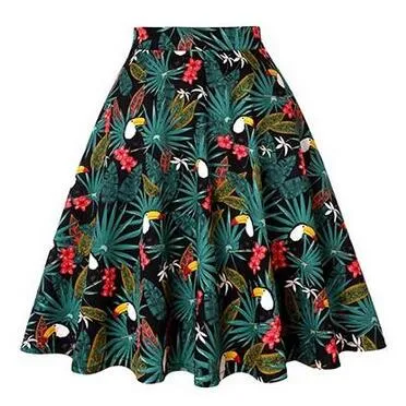 Elegant Women Pleated Office Midi Skirts A Line Steampunk Gothic Female 50s 60s Ladies High Waist Retro Swing Jurken Fashion