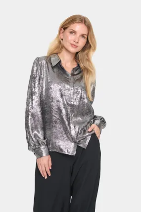 ELEVATED SILVER BUTTON DOWN BLOUSE