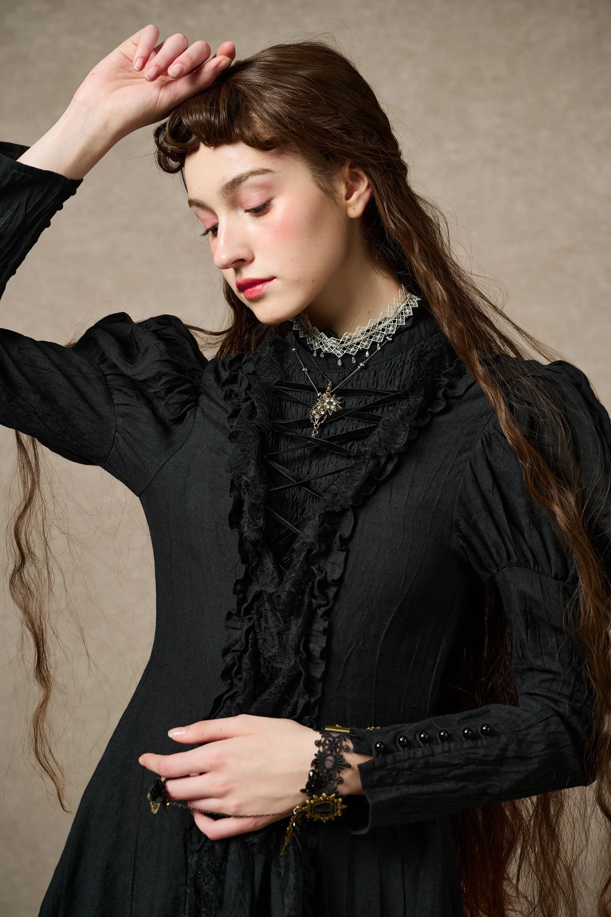 Elizabeth 15 | Black Victorian Linen Dress