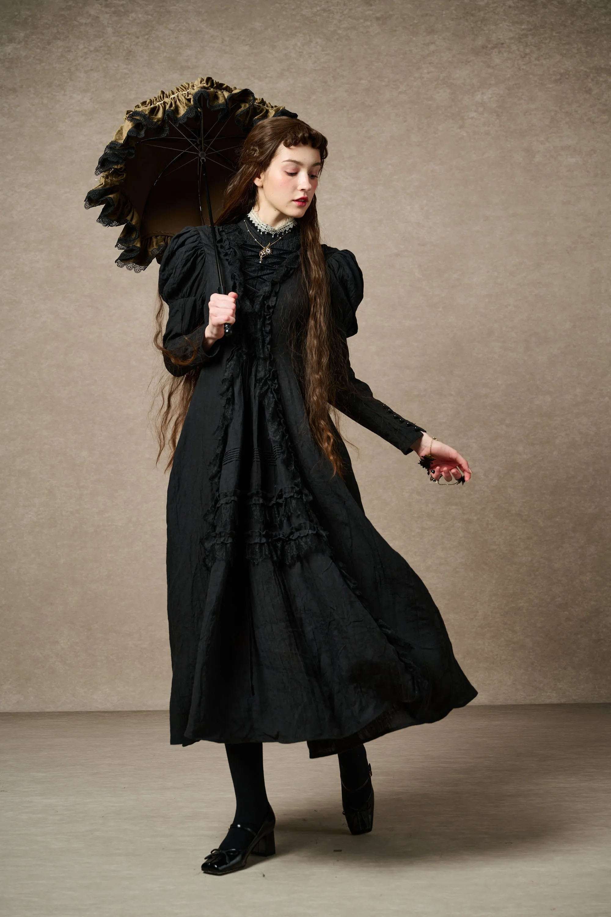 Elizabeth 15 | Black Victorian Linen Dress