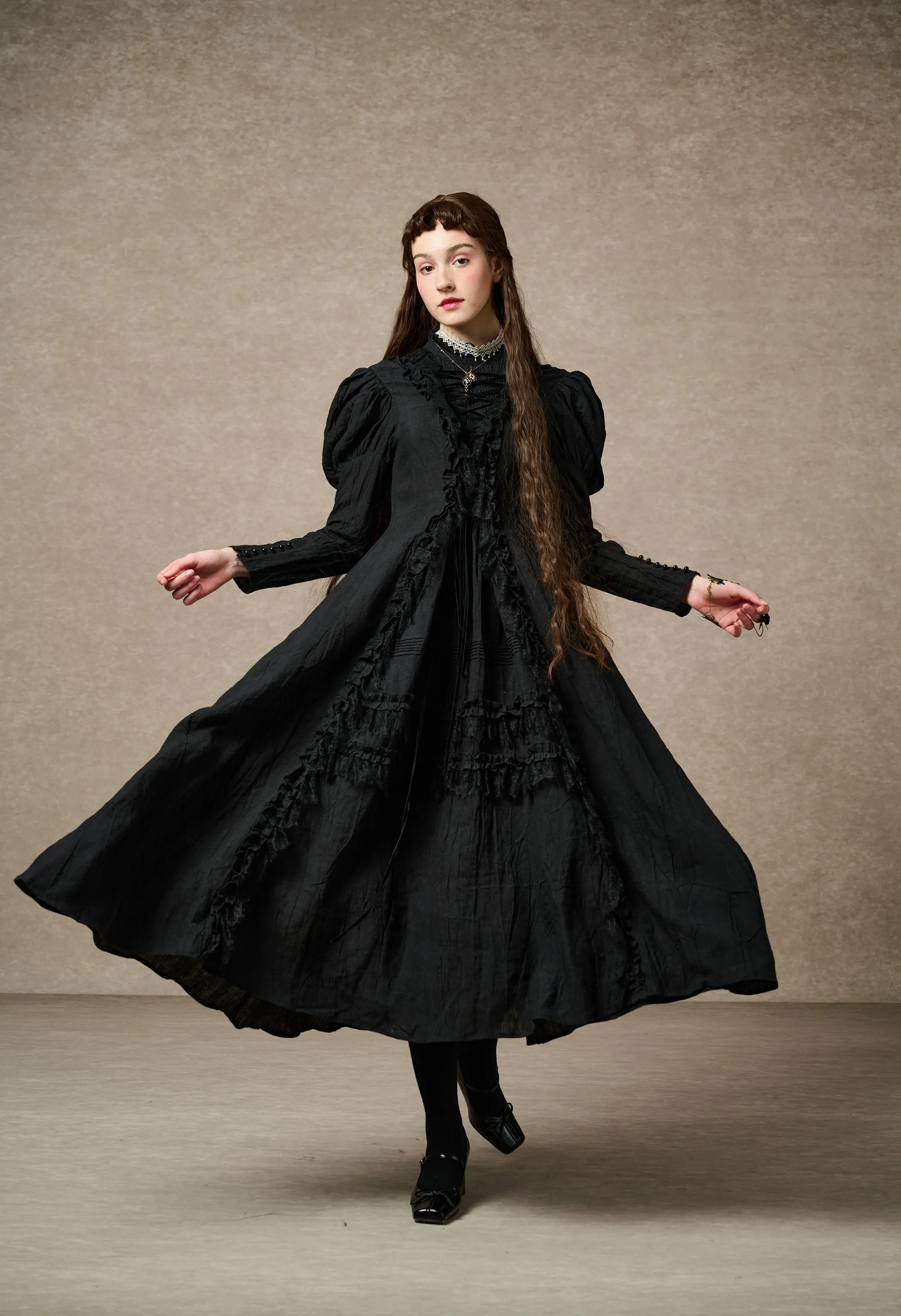 Elizabeth 15 | Black Victorian Linen Dress