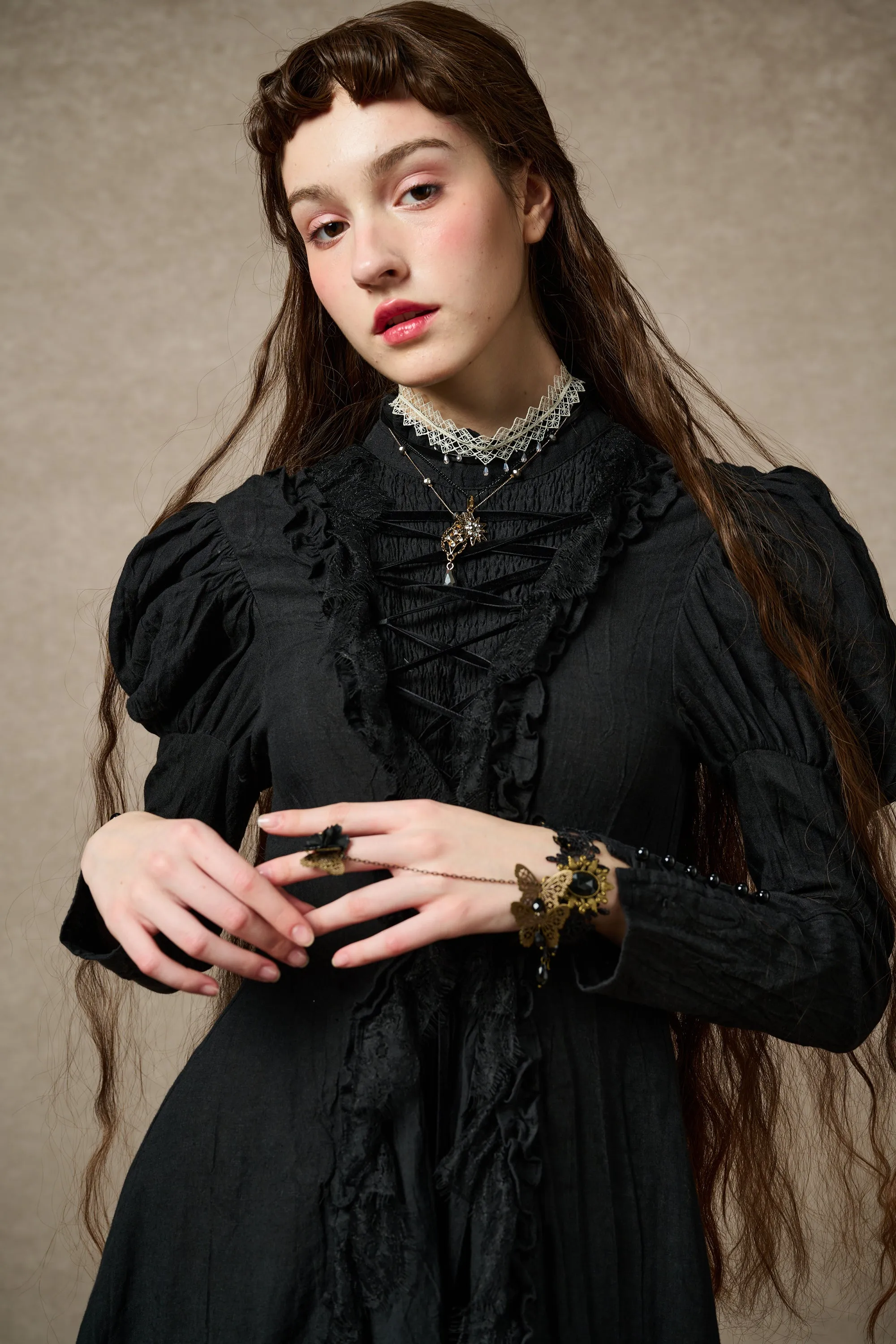 Elizabeth 15 | Black Victorian Linen Dress