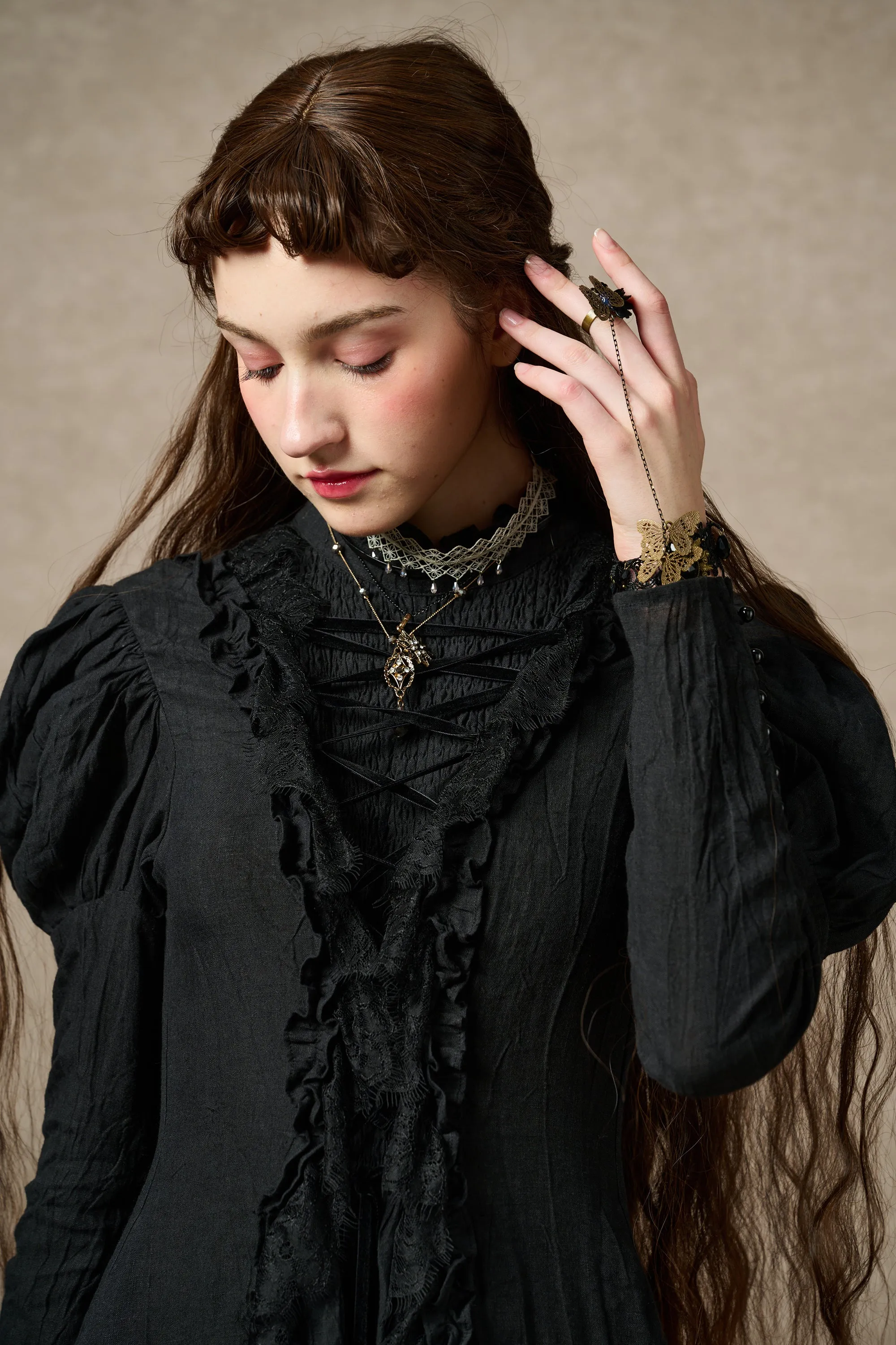 Elizabeth 15 | Black Victorian Linen Dress