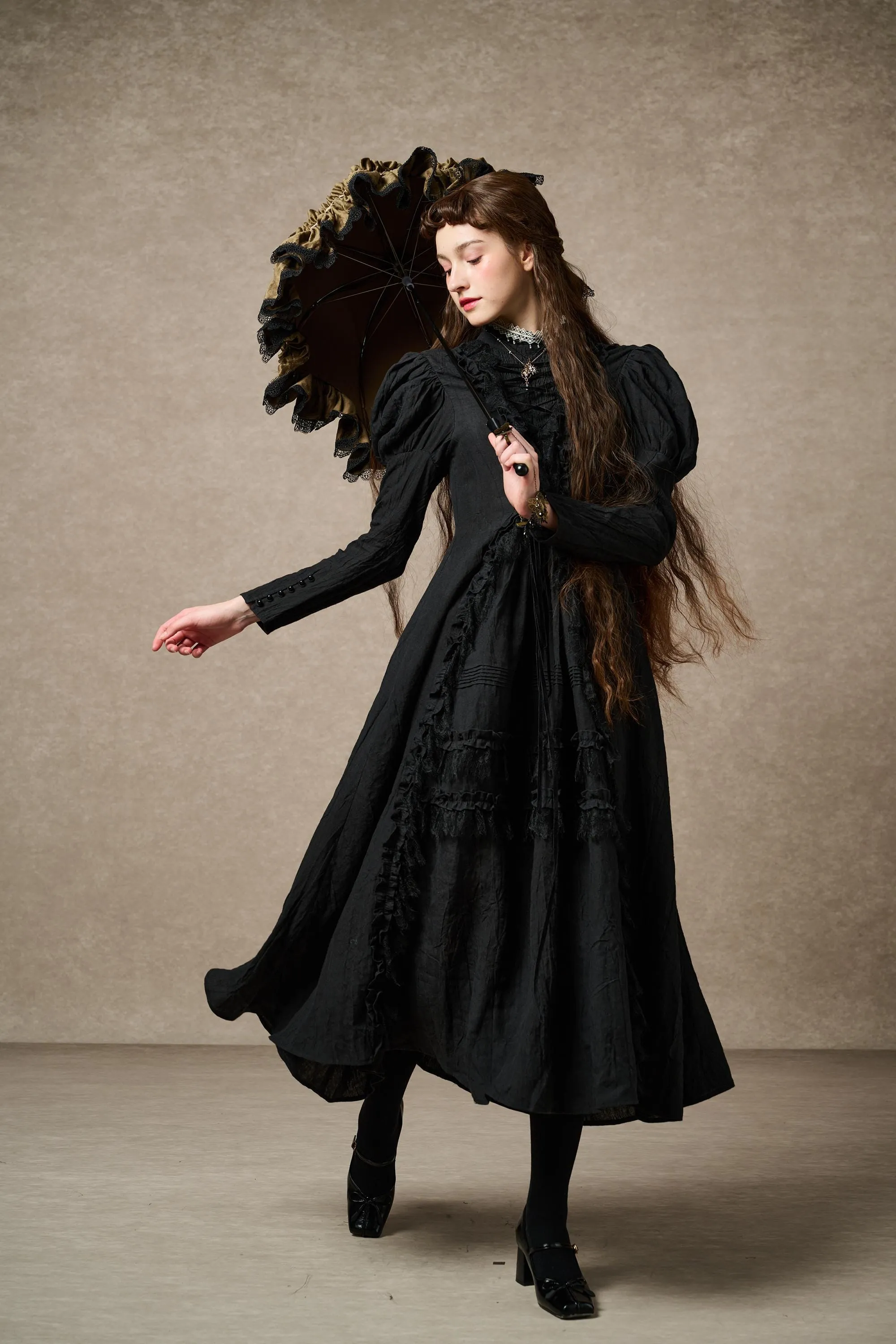 Elizabeth 15 | Black Victorian Linen Dress