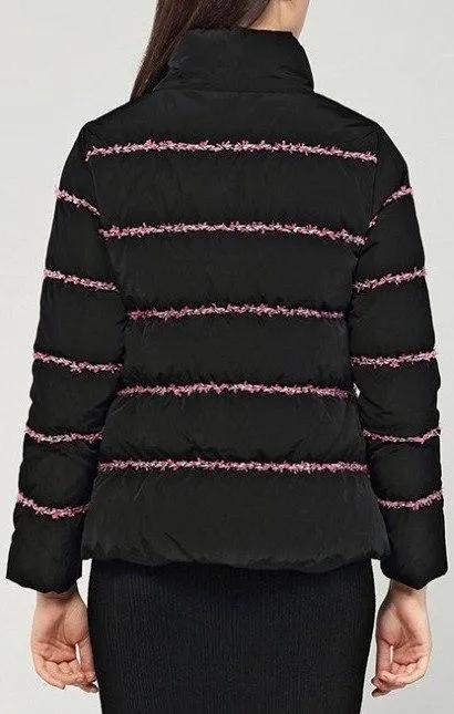 Embroidered-Trim Puffer Jacket, Black