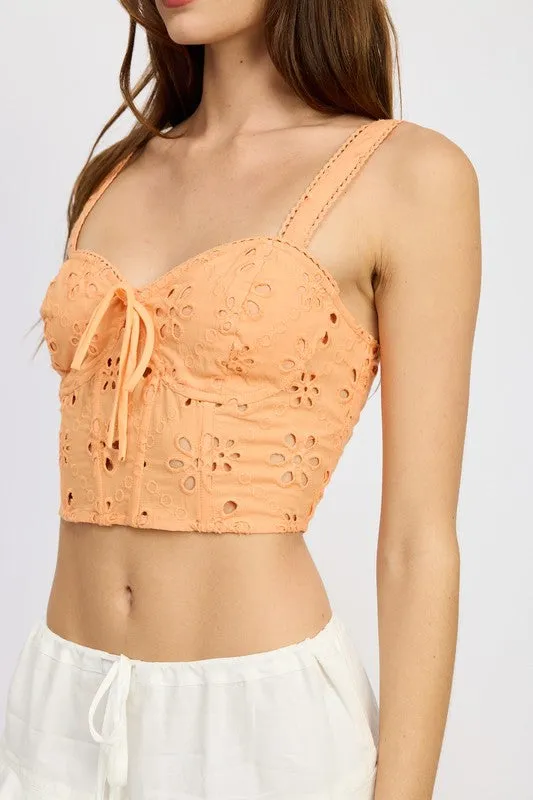 EYELET CORSET TOP WTIH FRONT DRAWSTRINGS