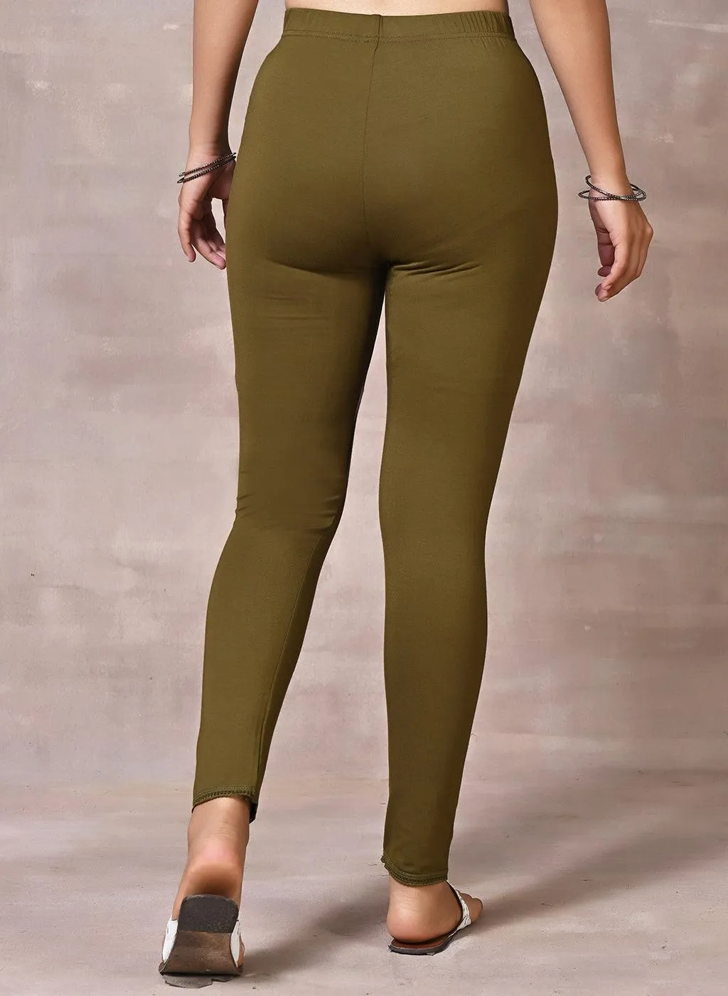 Farah Olive Viscose Lycra Leggings for Women