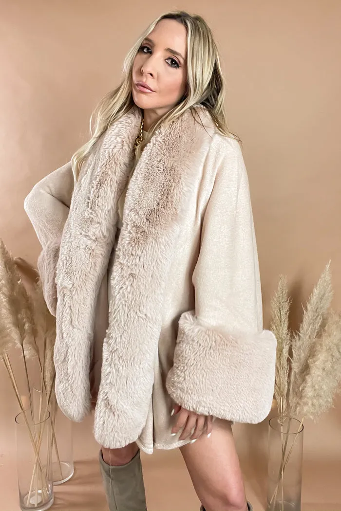 Faux Fur Cape - Nude