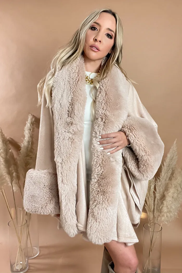 Faux Fur Cape - Nude