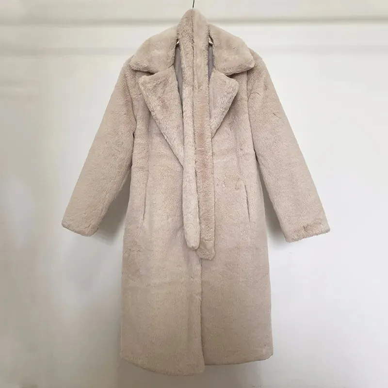 Faux Fur Stylish Long Belted Coat