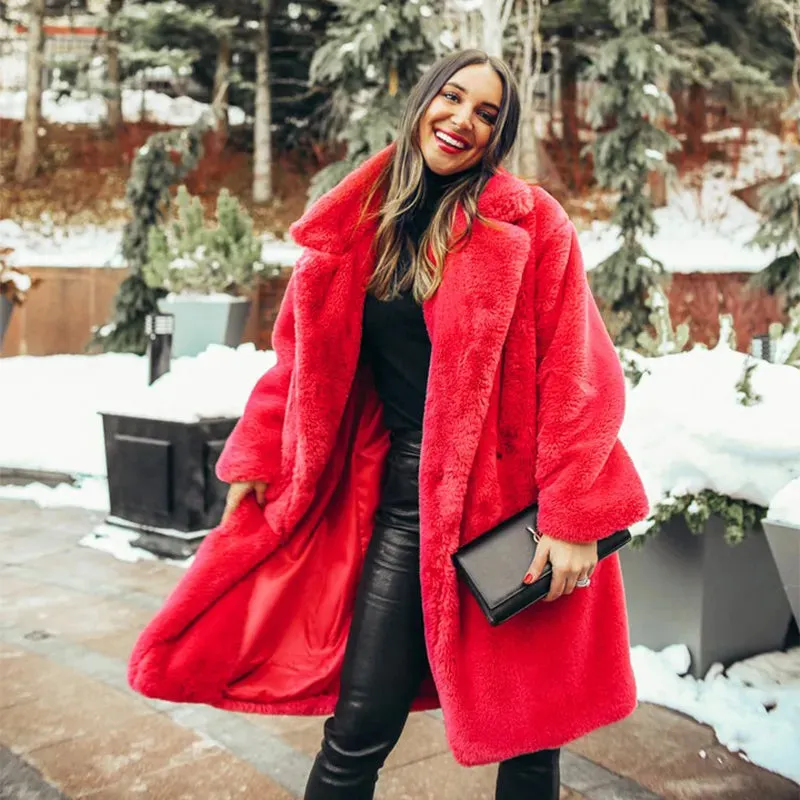 Faux Fur Stylish Long Belted Coat