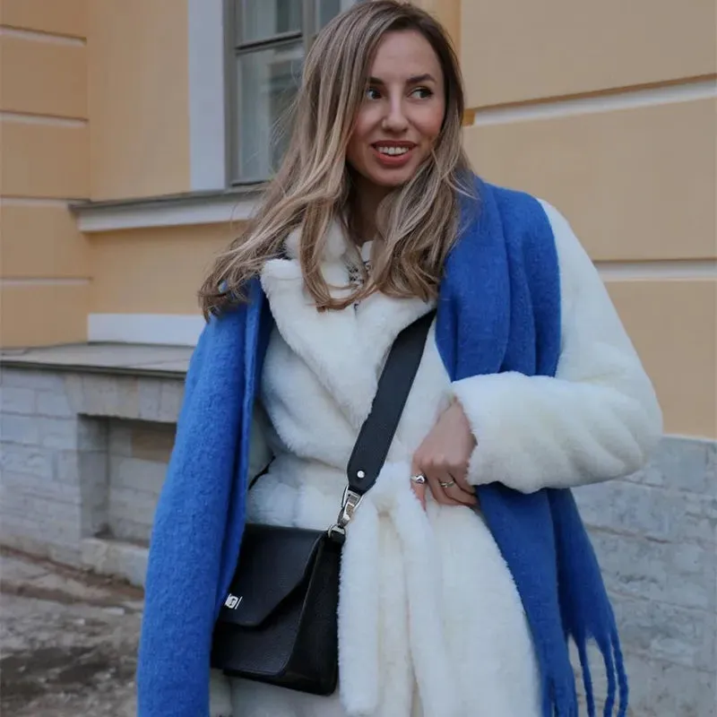 Faux Fur Stylish Long Belted Coat