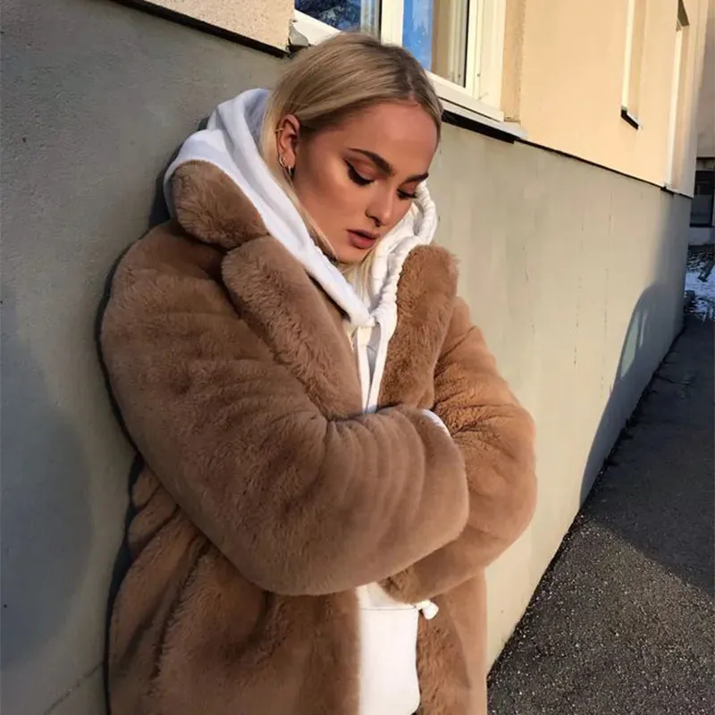 Faux Fur Stylish Long Belted Coat