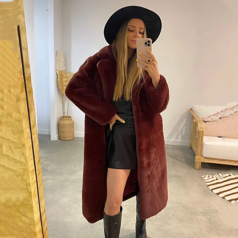 Faux Fur Stylish Long Belted Coat