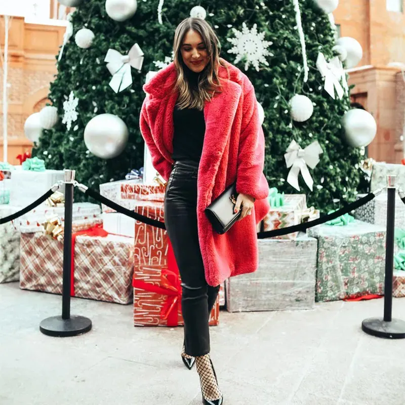 Faux Fur Stylish Long Belted Coat