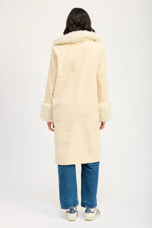 Faux Ivory Fur Mid Trench Coat