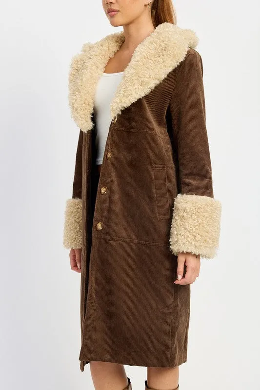 Faux Ivory Fur Mid Trench Coat