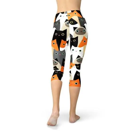 Feline Fantasy Women's Capri Leggings with All-Over Cat Print