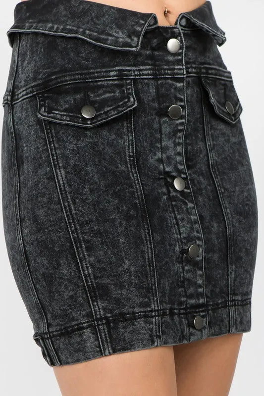 FOLDED WAIST WASHED DENIM SKIRTS