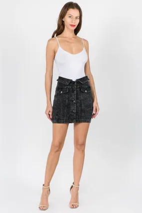 FOLDED WAIST WASHED DENIM SKIRTS