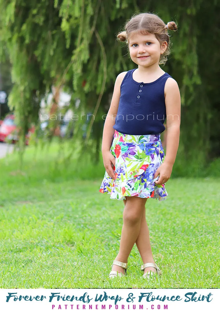 Forever Friends | Girls Wrap & Flounce Skirt Sewing Pattern