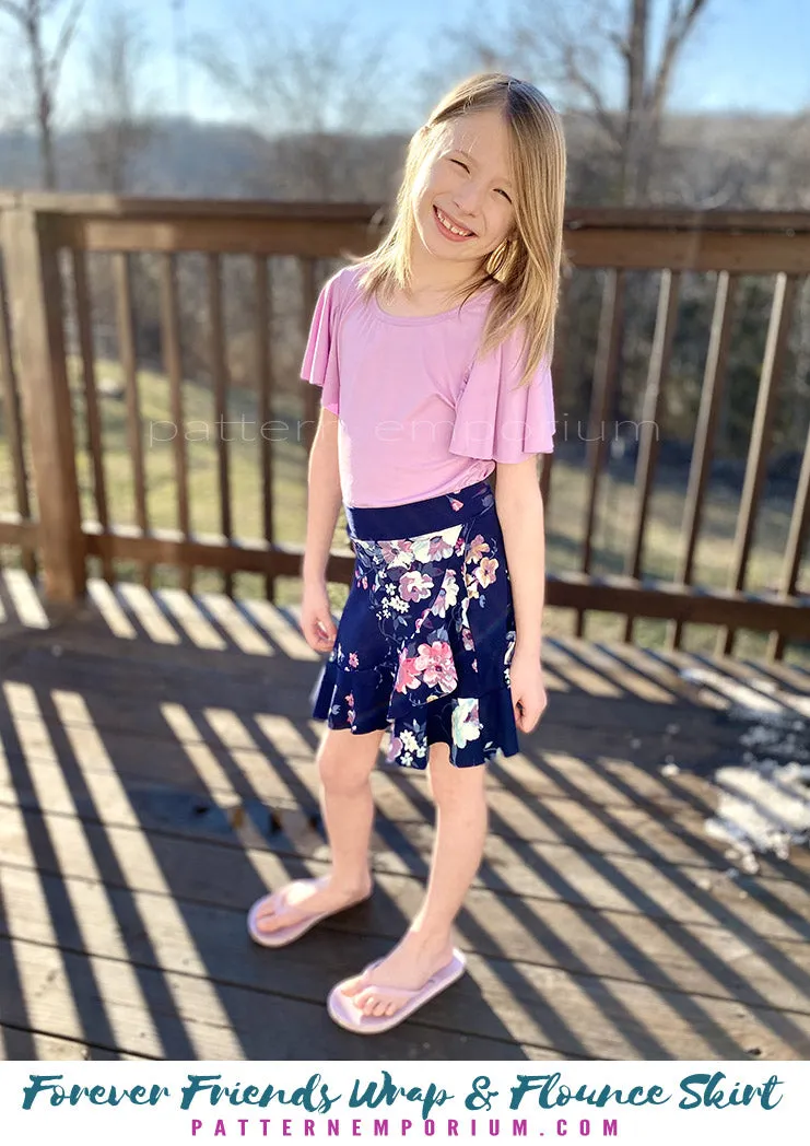 Forever Friends | Girls Wrap & Flounce Skirt Sewing Pattern