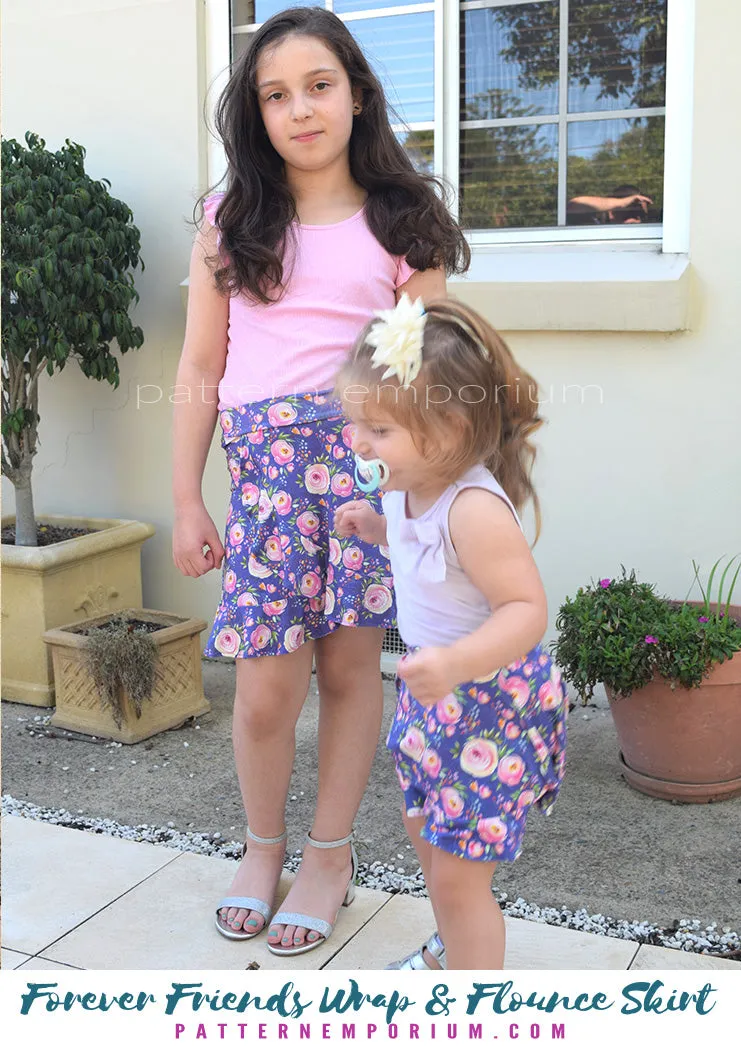 Forever Friends | Girls Wrap & Flounce Skirt Sewing Pattern