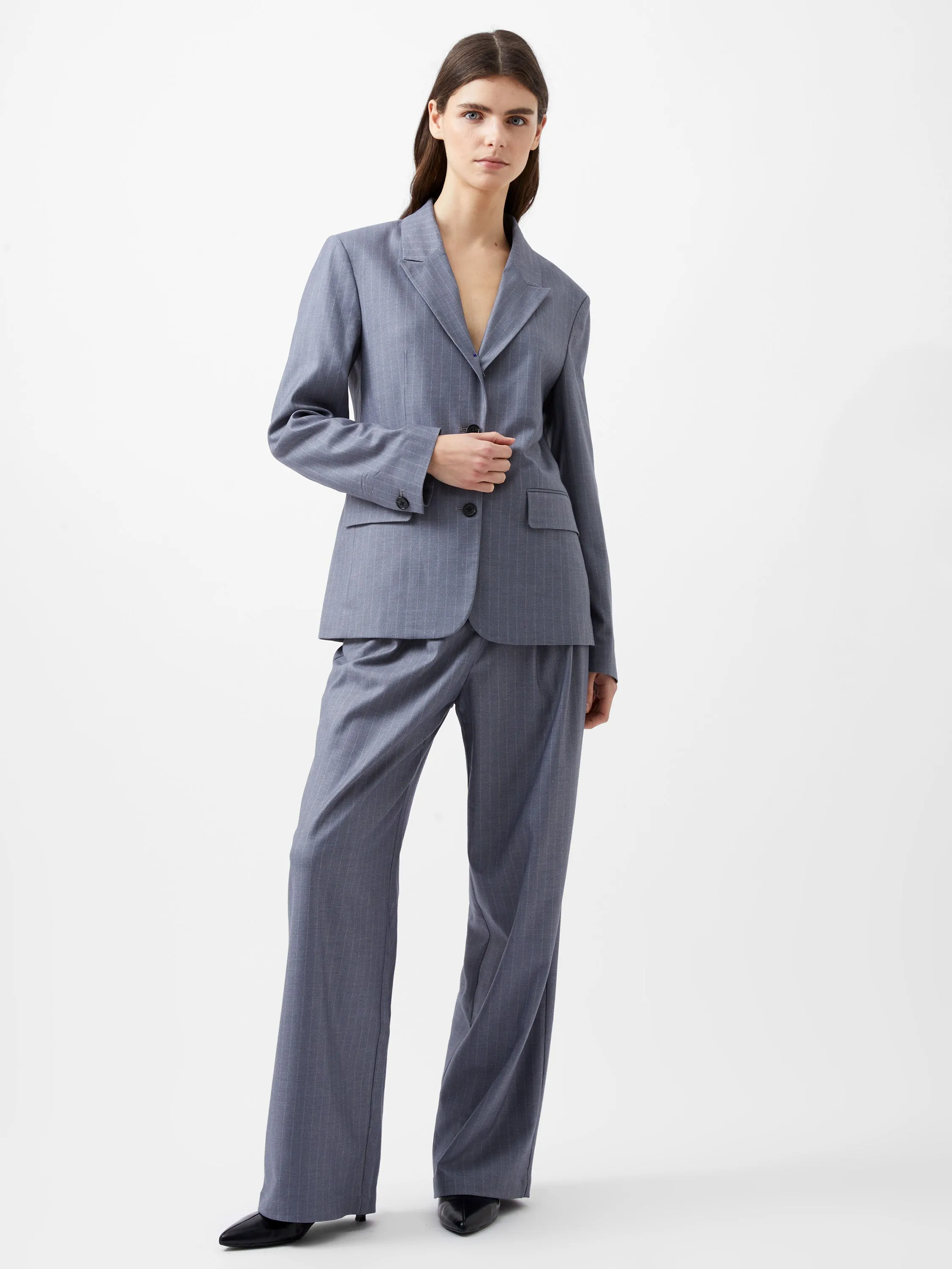 French Connection Fiorella Pin Stripe Blazer-Grey-75XAQ