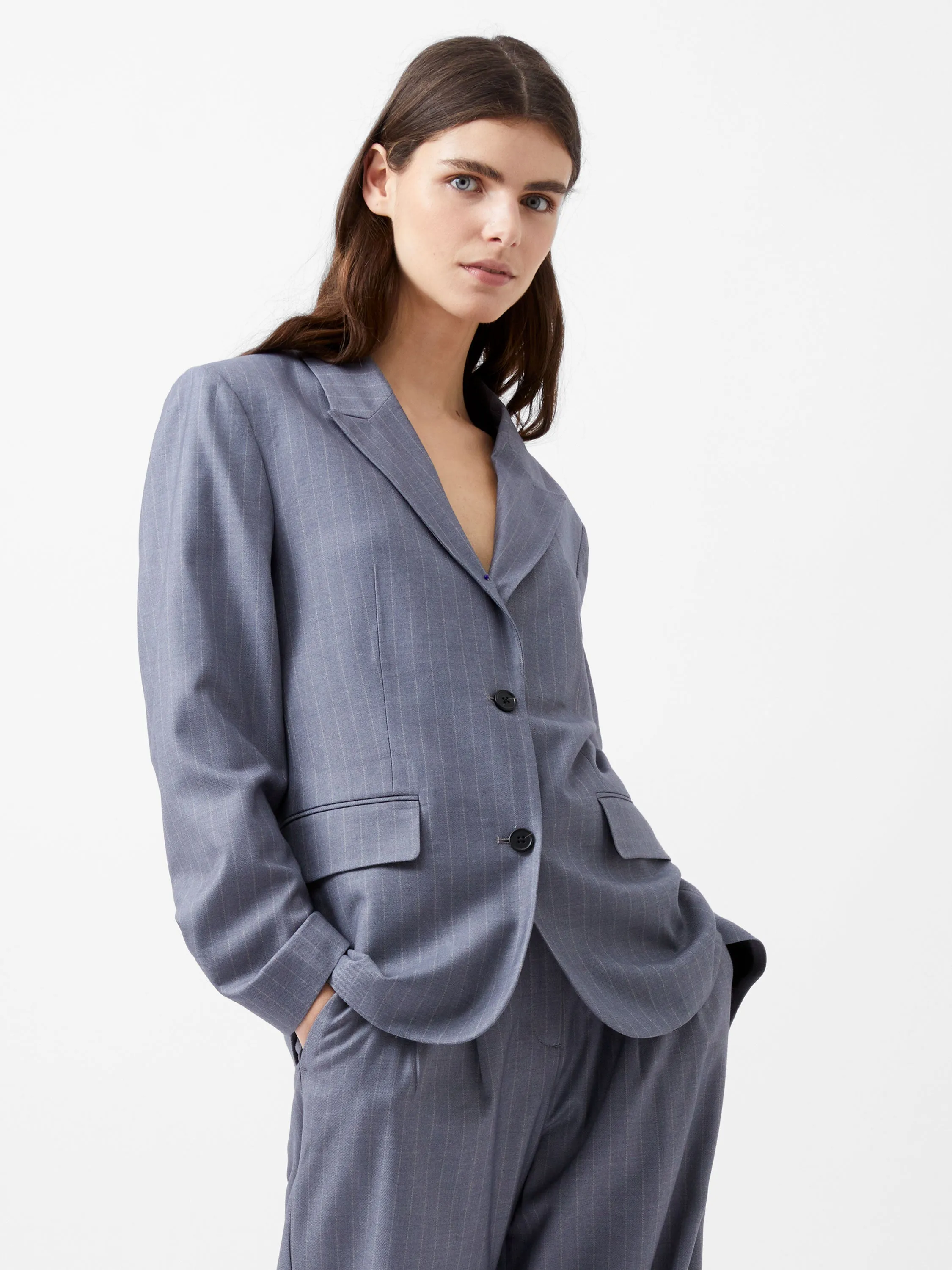 French Connection Fiorella Pin Stripe Blazer-Grey-75XAQ