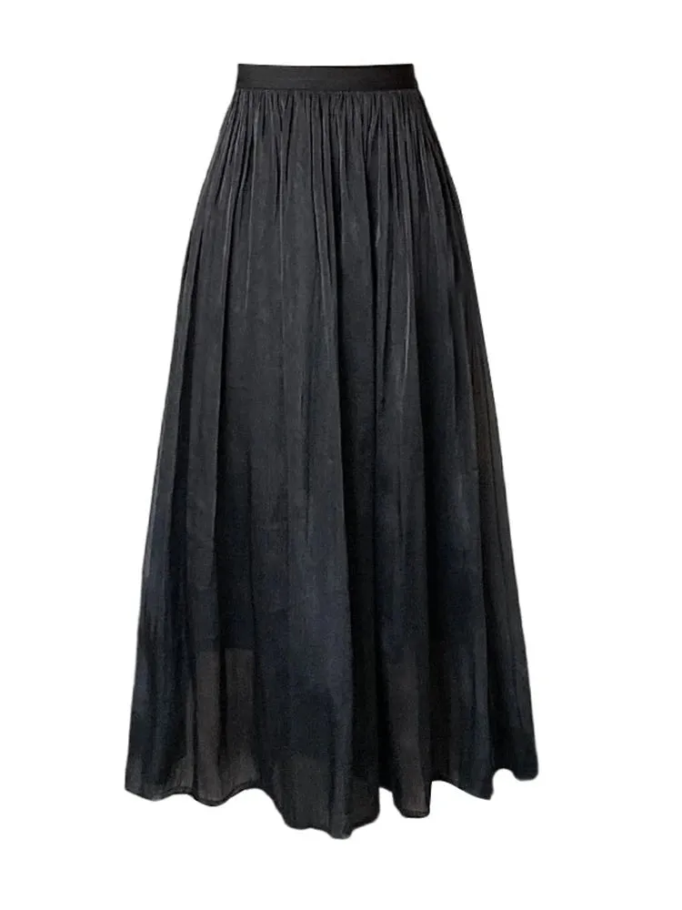 Gauze Skirt Women New Summer Pearlescent Long Skirt Female Fashion Elegant Purple Green Black Loose Mesh Midi Skirts S-XL