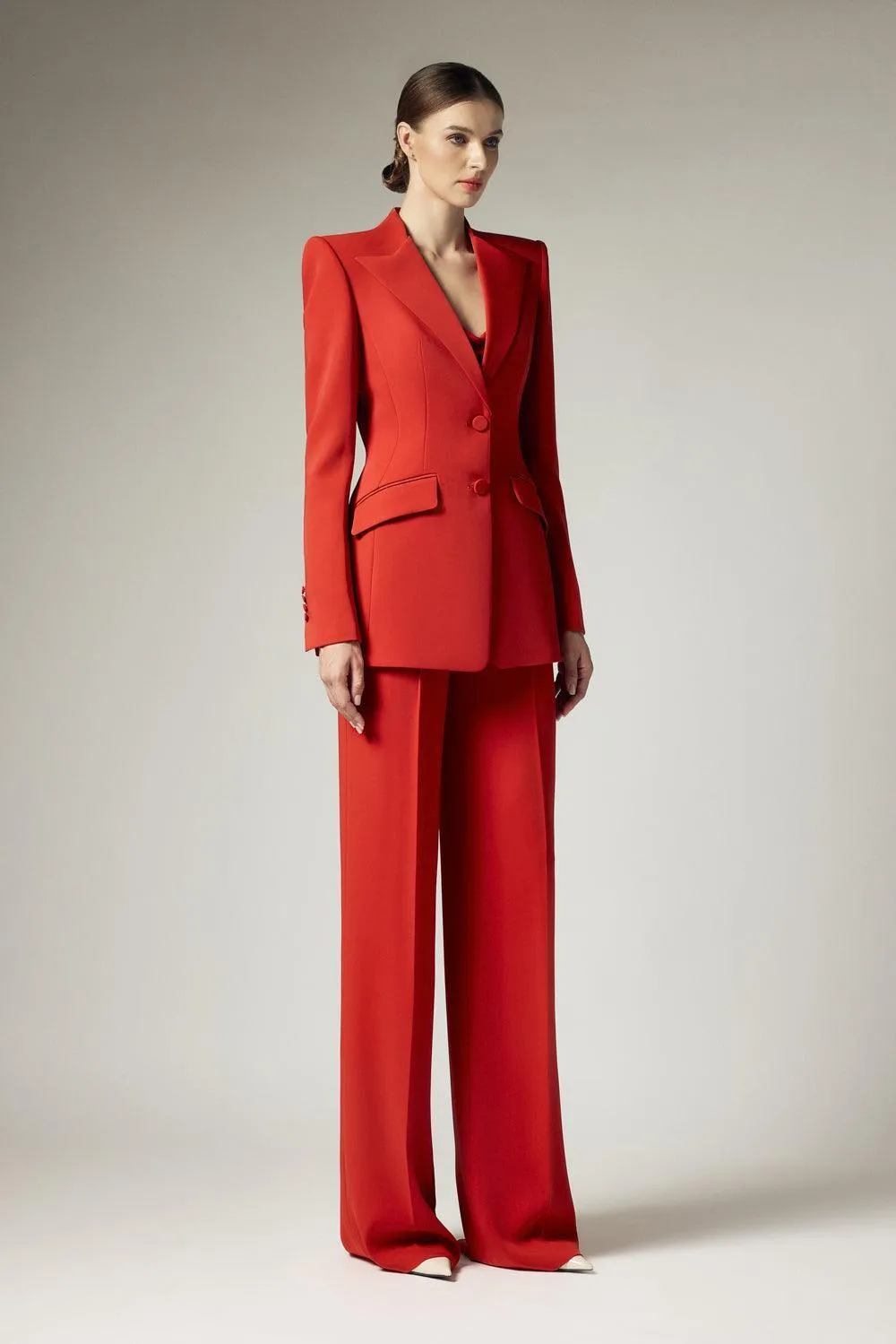 Gina Structured Peak Lapel Crepe Blazer