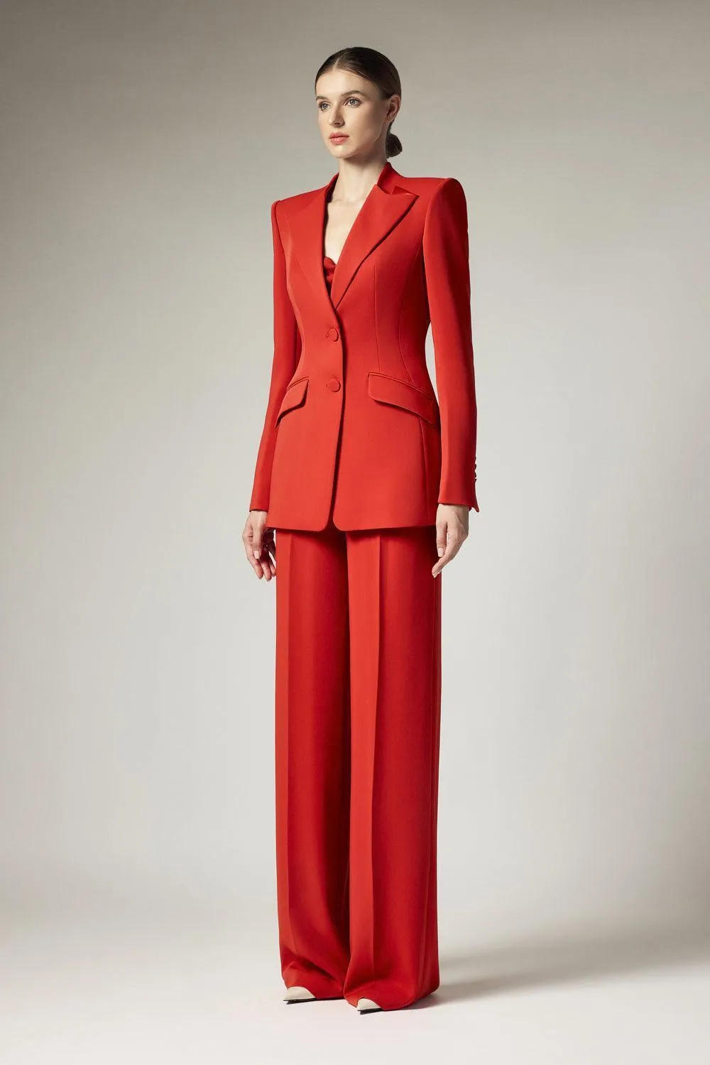 Gina Structured Peak Lapel Crepe Blazer