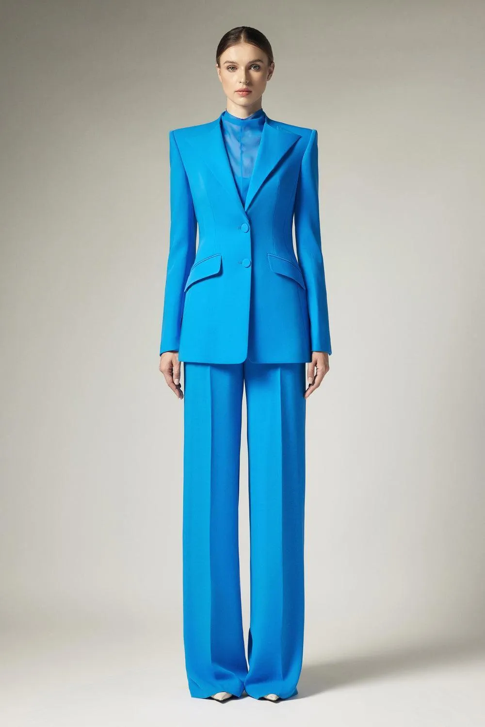 Gina Structured Peak Lapel Crepe Blazer