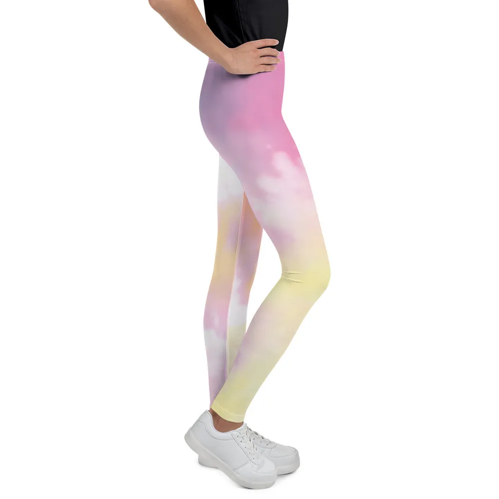 Girls’ Leggings -  Pink and Yellow Tie Dye Patterns, Pink Lemonade Dreams