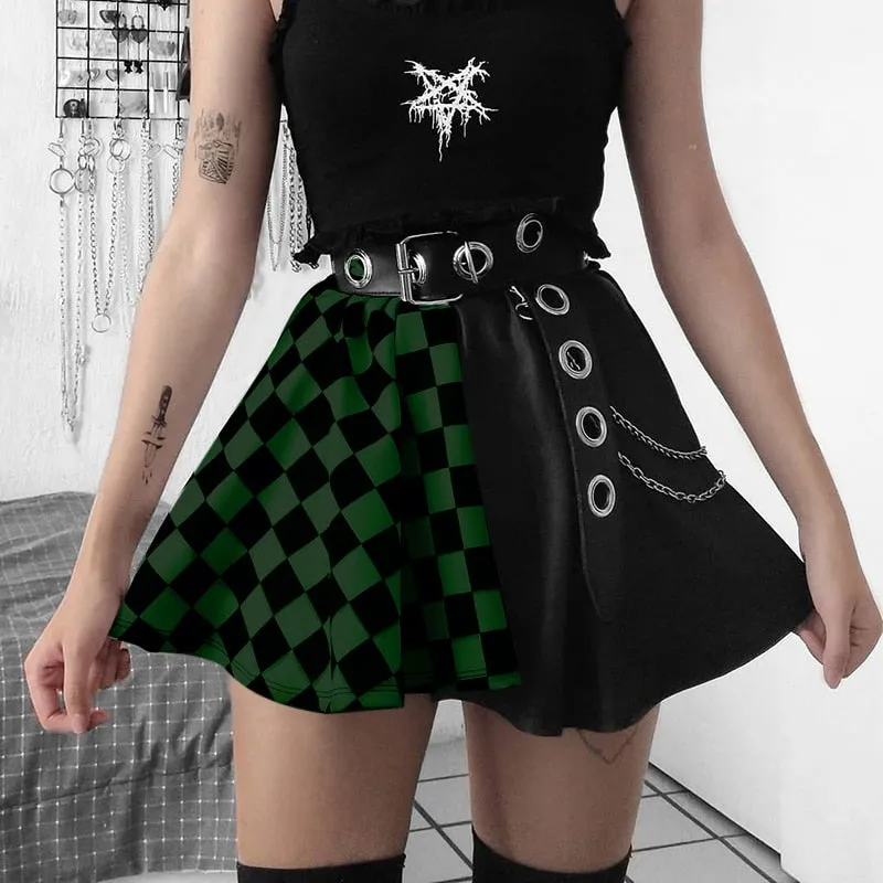 Gothic Plaid A Line Mini Skirt