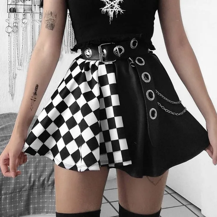 Gothic Plaid A Line Mini Skirt