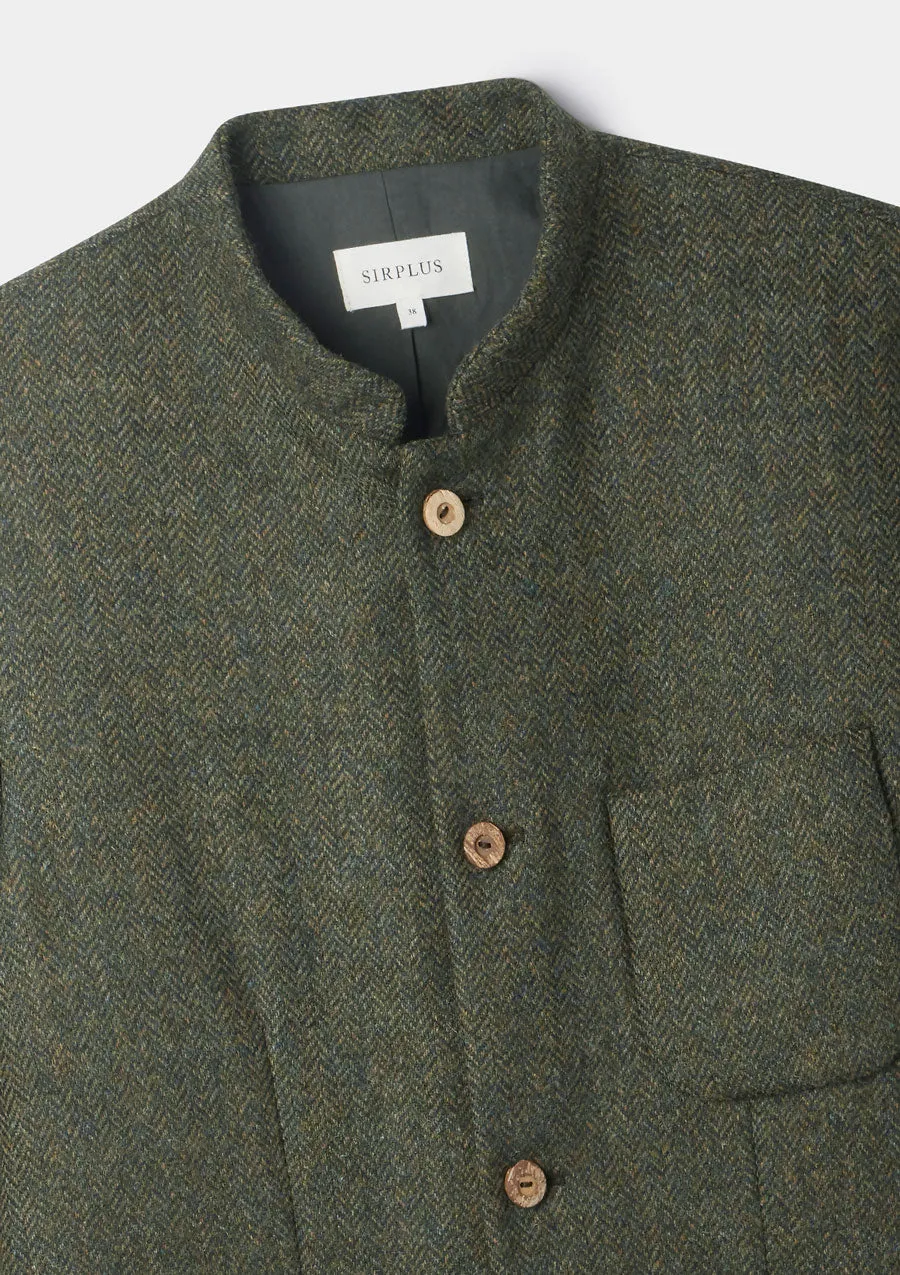 Green Herringbone Tweed Nehru Jacket