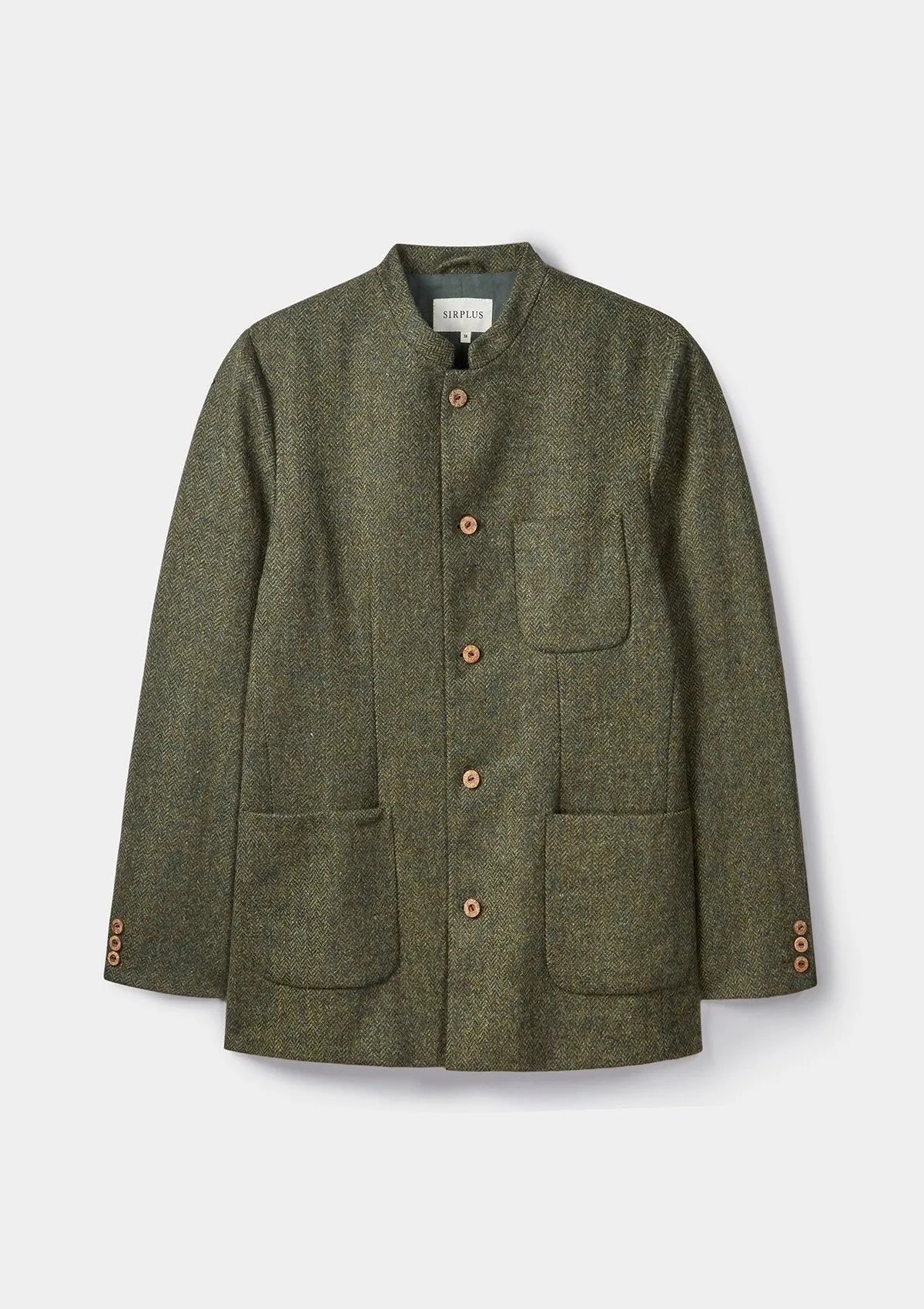 Green Herringbone Tweed Nehru Jacket