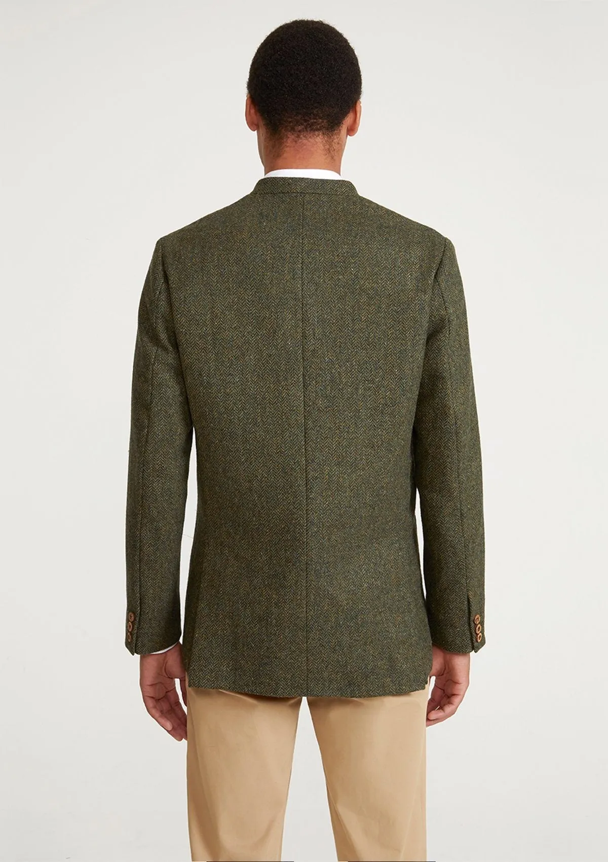 Green Herringbone Tweed Nehru Jacket