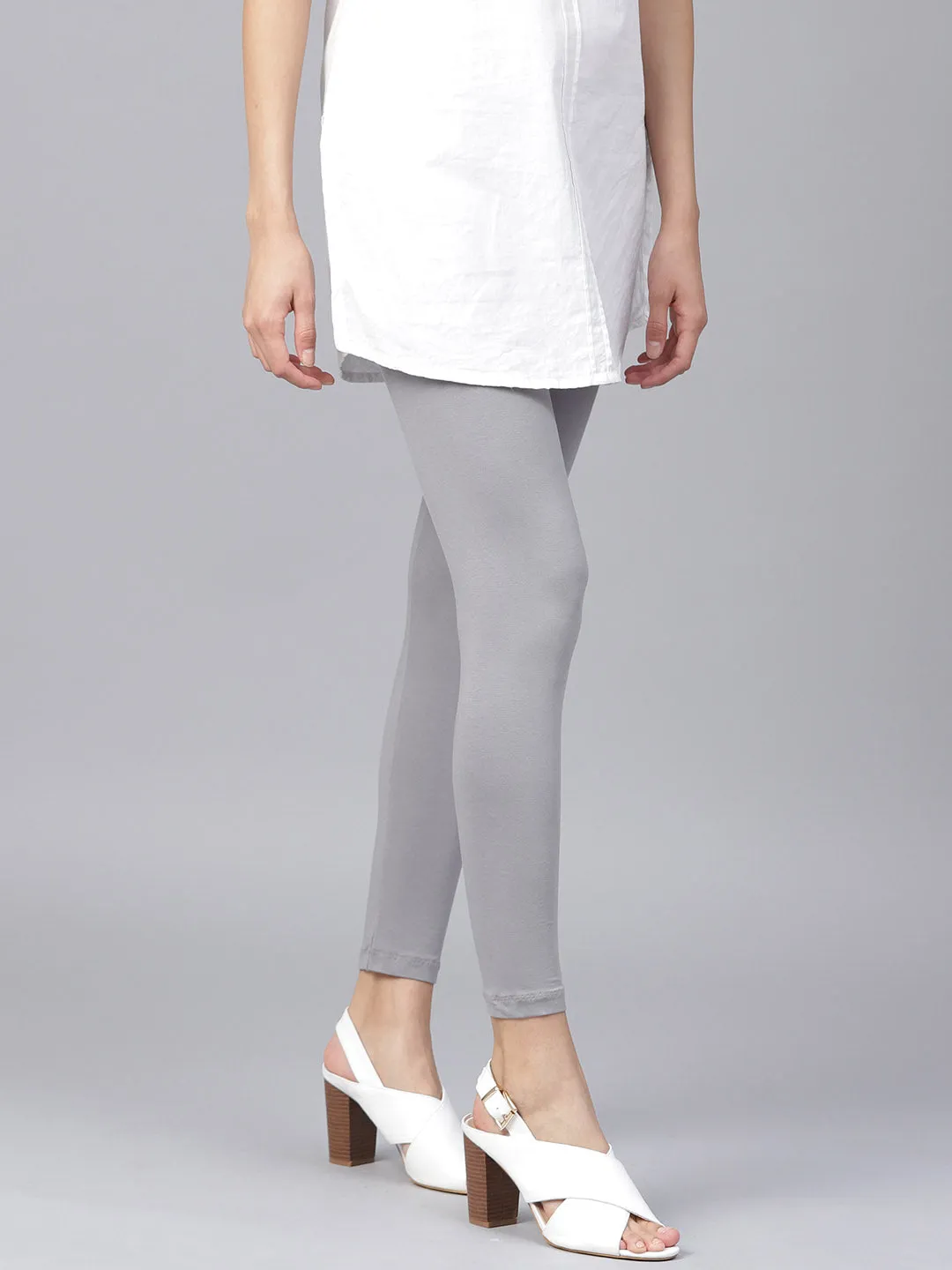 Grey Solid Cotton Lycra Leggings