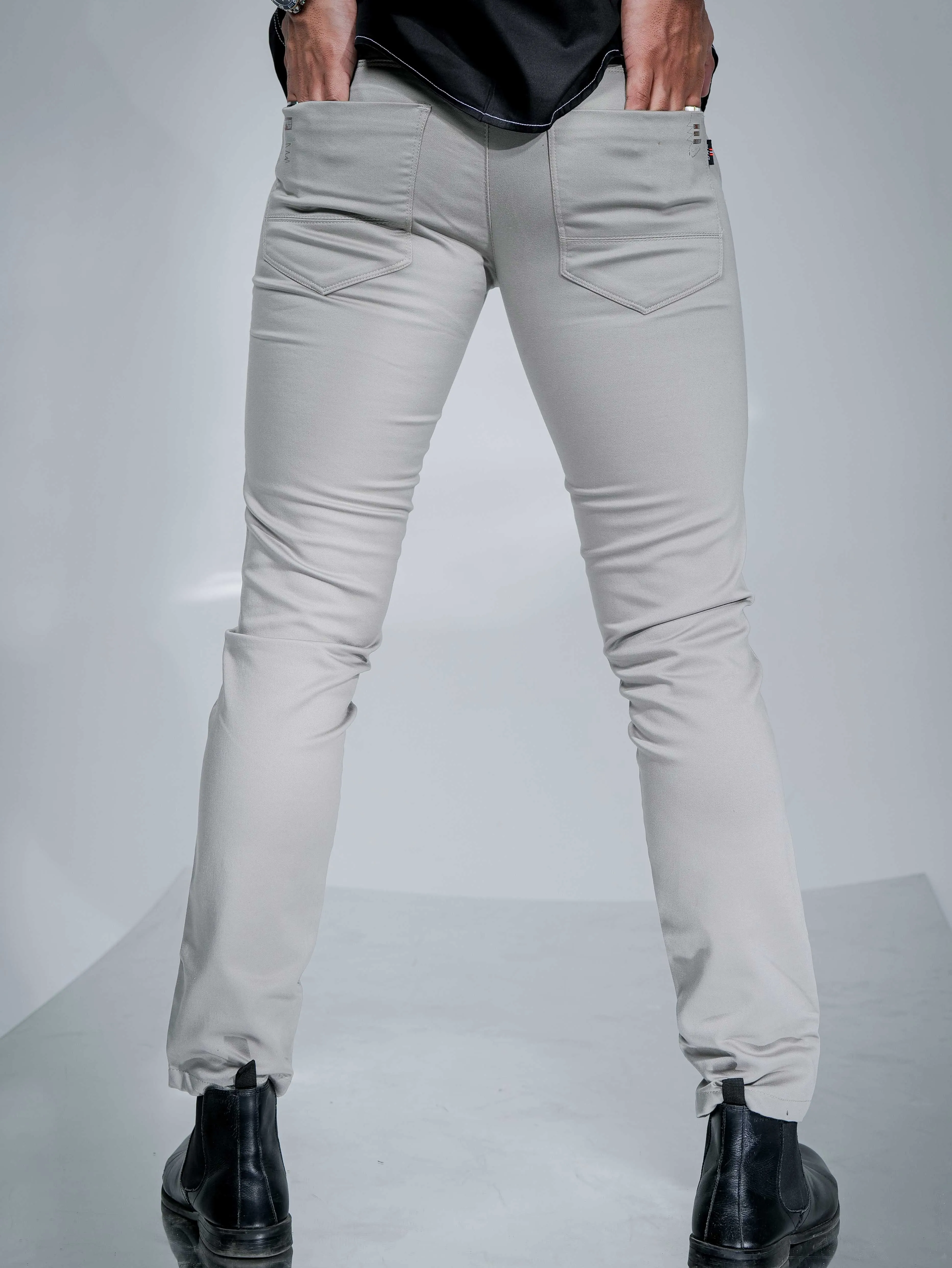 Grey Stretch Cotton Chinos