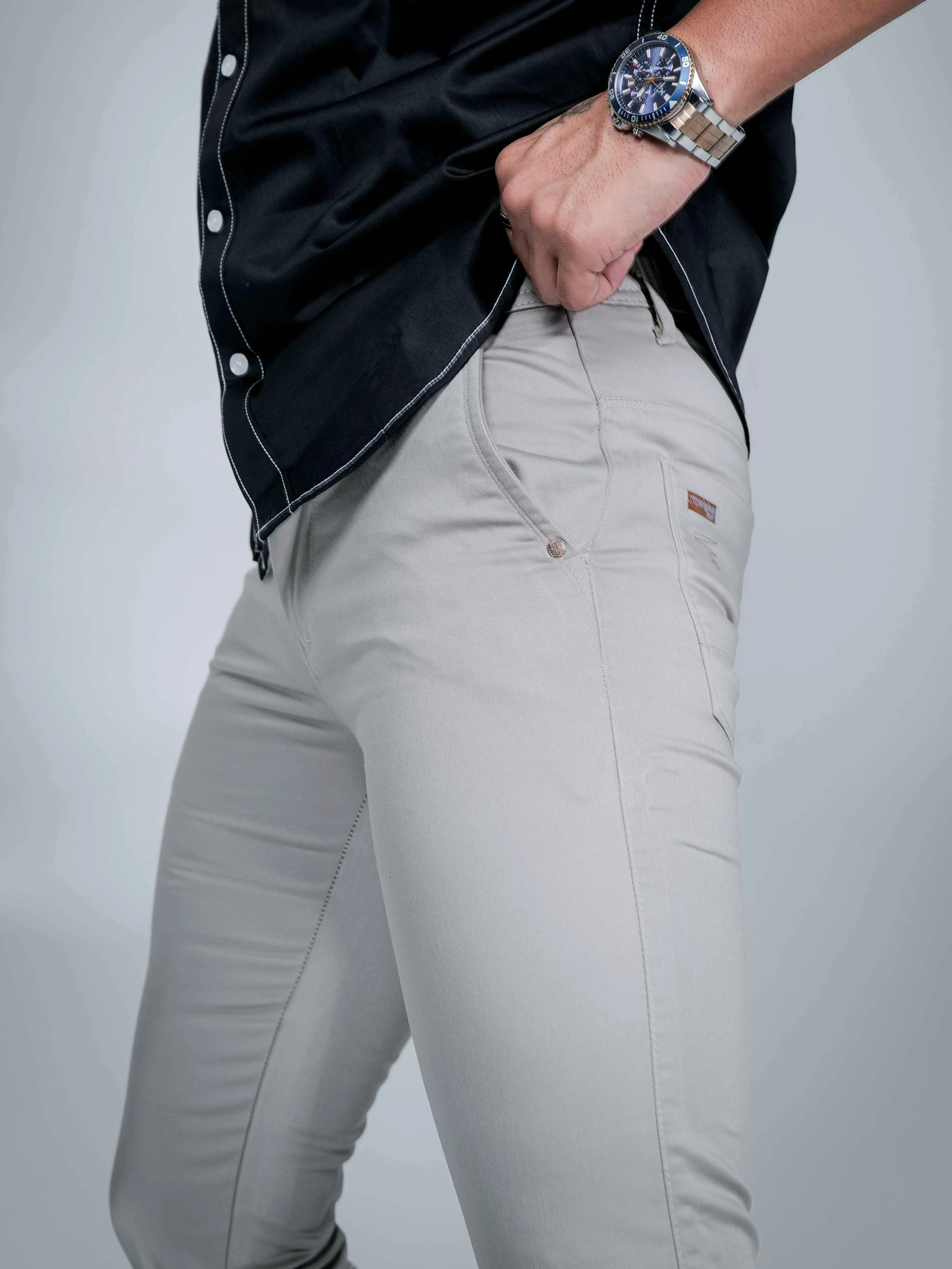 Grey Stretch Cotton Chinos