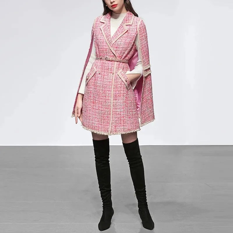 HEYFANCYSTYLE Pink Tweed Cape Coat