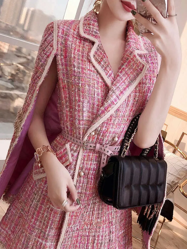 HEYFANCYSTYLE Pink Tweed Cape Coat