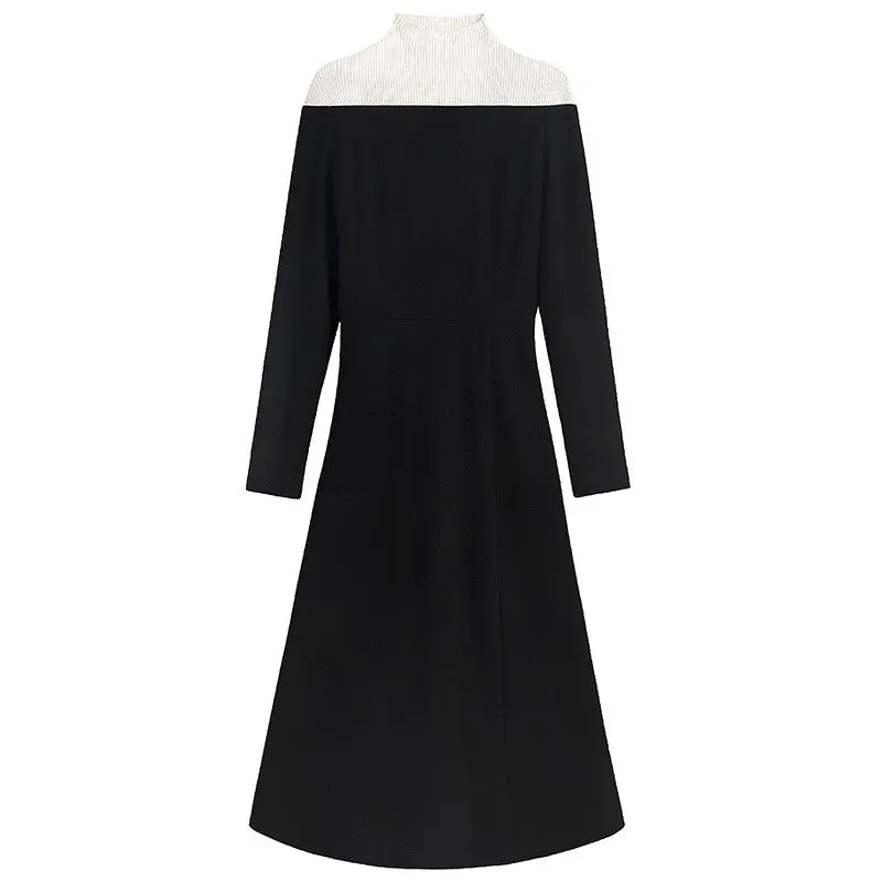 Huanzi new  elegant classic black high turtle neck dress - Kios