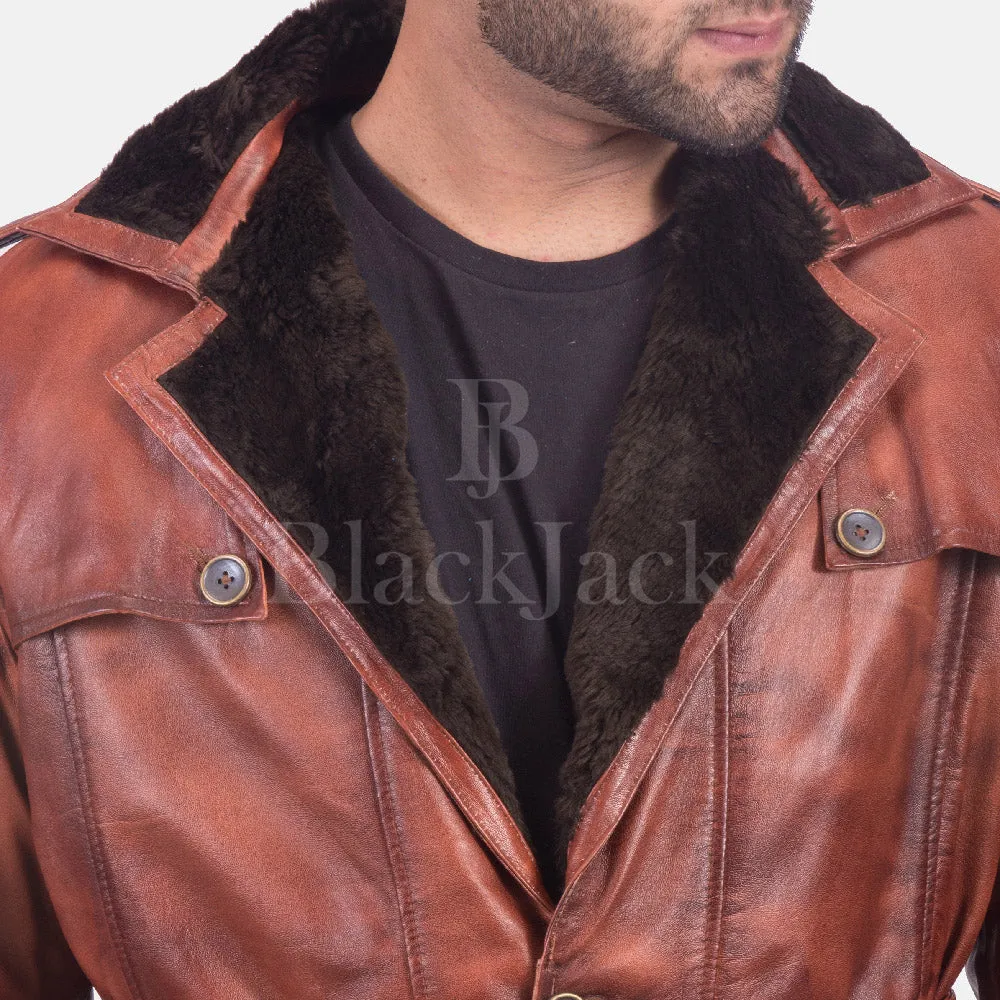 Hunter Distressed Brown Fur Leather Coat