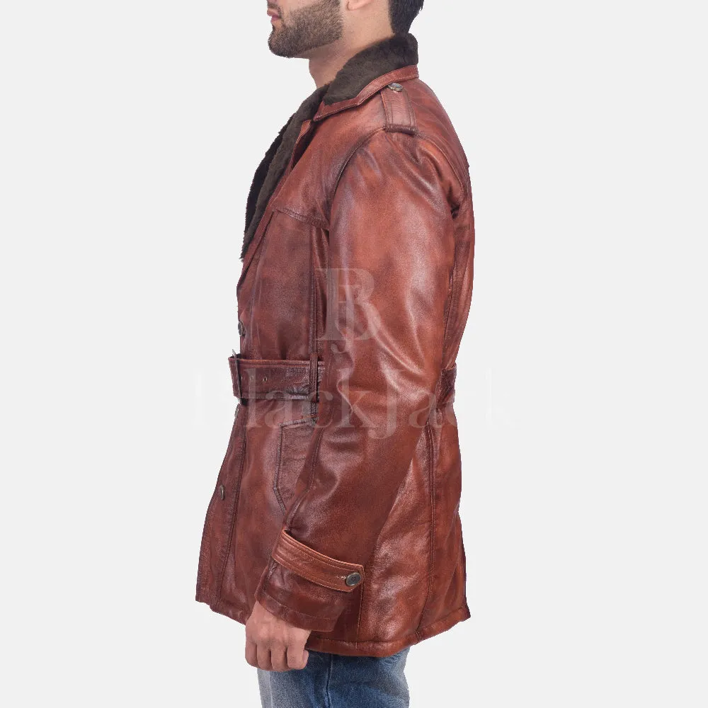 Hunter Distressed Brown Fur Leather Coat