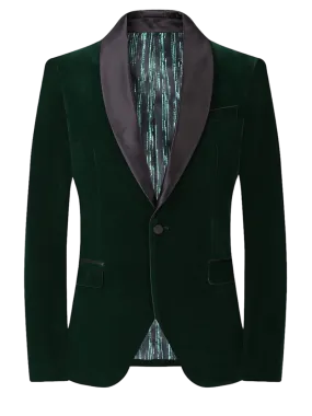 Hunter Green Men's velvet Blazer Shall Lapel Slim-Fit with Bowtie